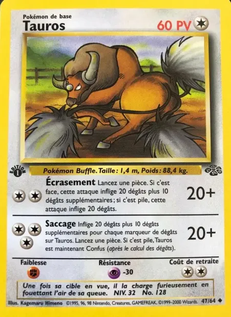 Tauros, carte Pokémon JU 47 — extension Jungle