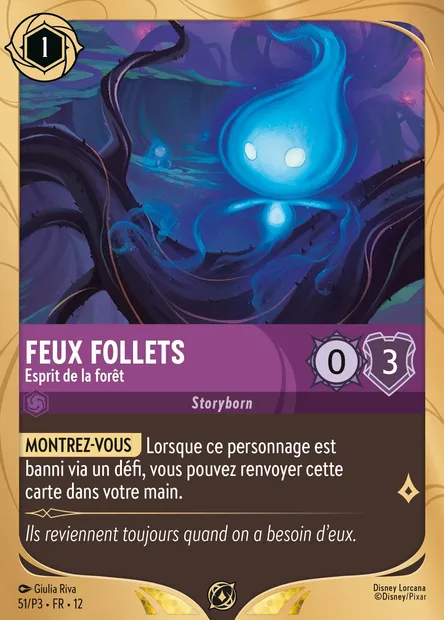 Feux follets - Esprit de la forêt, carte Disney Lorcana P3-051 — extension P3