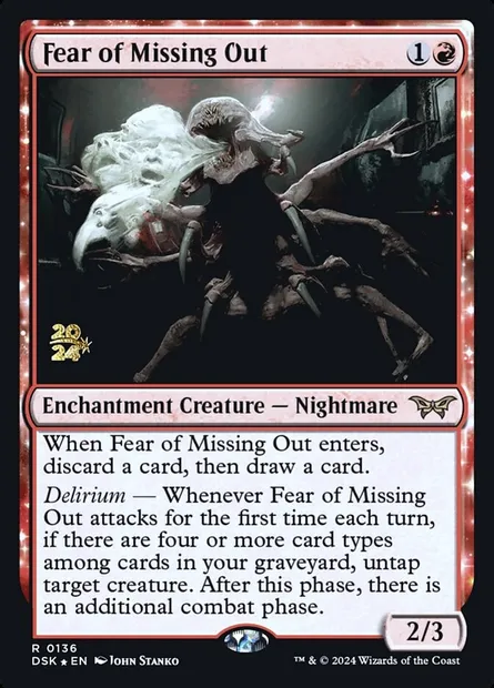 Peur de rater quelque chose, carte Magic PDSK 136s — extension Duskmourn: House of Horror Promos