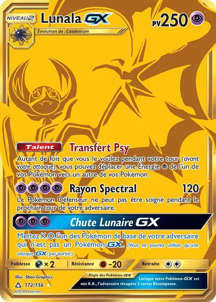 Lunala GX, carte Pokémon UPR 172 — extension Ultra-Prisme