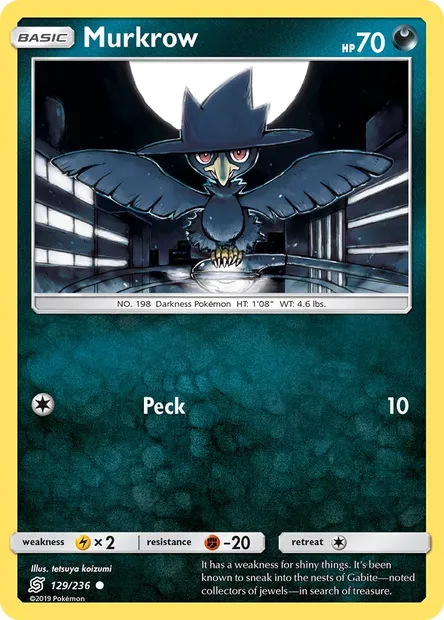 Murkrow, Pokémon card UNM 129 — Unified Minds set