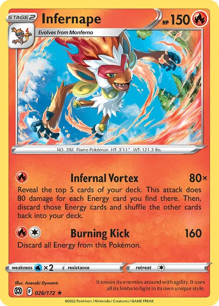 Infernape, Pokémon card BRS 026 — Brilliant Stars set