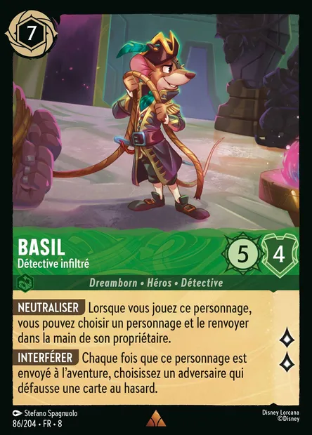 Basil - Détective infiltré, carte Disney Lorcana CH8-086 — extension Le Règne de Jafar