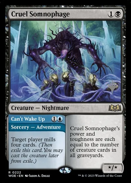 Cruel Somnophage // Can't Wake Up, Magic card PWOE 222p — Wilds of Eldraine Promos set