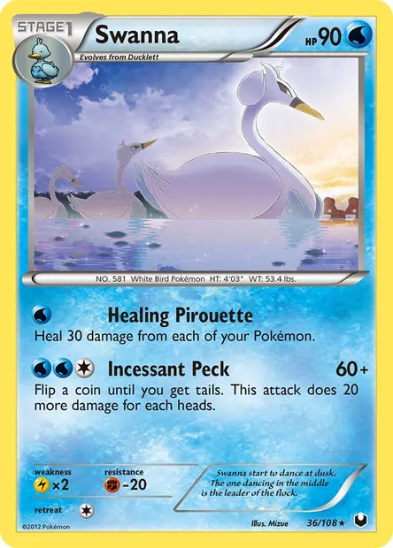 Swanna, Pokémon card DEX 36 — Dark Explorers set