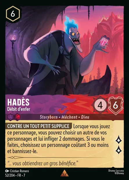 Hadès - Débit d'enfer, carte Disney Lorcana CH7-052 — extension L'île d'Archazia