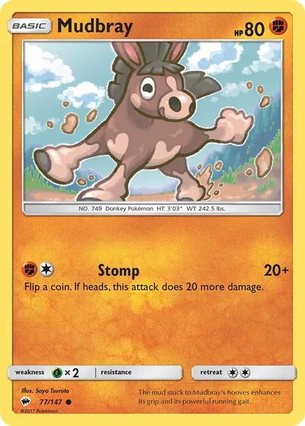 Mudbray, Pokémon card BUS 77 — Burning Shadows set