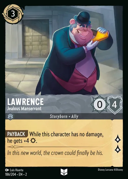 Lawrence - Jealous Manservant, Disney Lorcana card CH2-186 — Rise of the Floodborn set