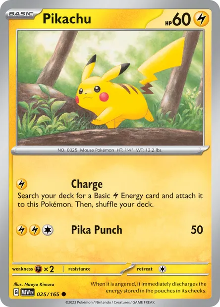 Pikachu, Pokémon card MEW 025 — 151 set