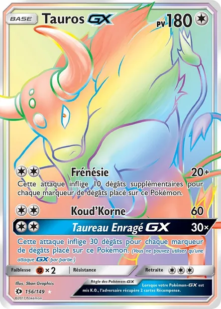 Tauros GX, carte Pokémon SUM 156 — extension Soleil et Lune
