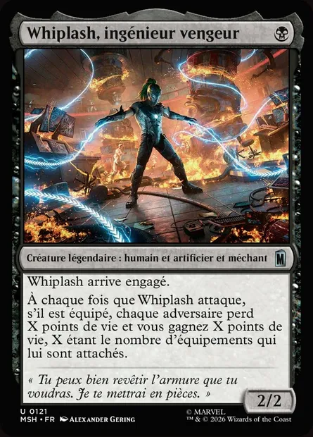 Whiplash, ingénieur vengeur, carte Magic MSH 121 — extension Marvel Super Heroes