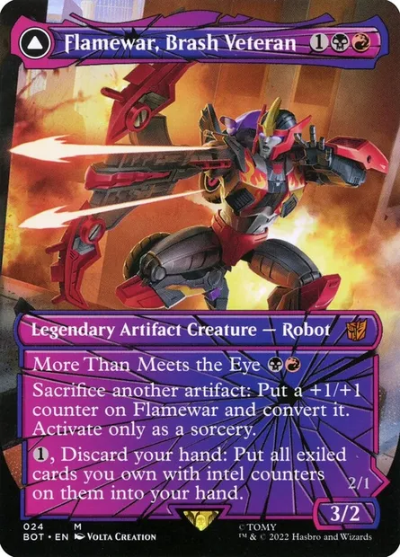 Flamewar, Brash Veteran // Flamewar, Streetwise Operative, Magic card BOT 24 — Transformers set