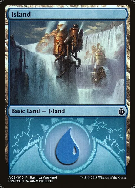 Island, Magic card PRWK A03 — GRN Ravnica Weekend set