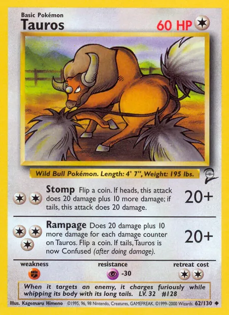 Tauros, carte Pokémon B2 62 — extension Base Set 2