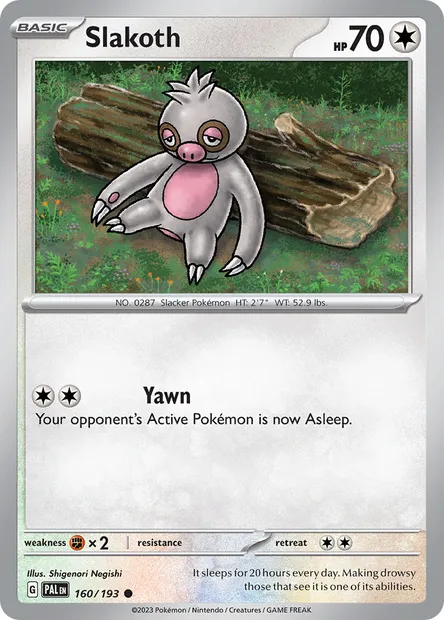 Slakoth, Pokémon card PAL 160 — Paldea Evolved set