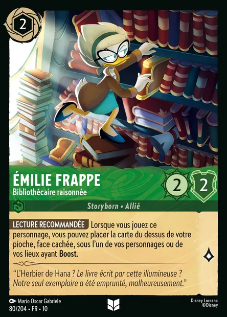 Émilie Frappe - Bibliothécaire raisonnée, carte Disney Lorcana CH10-080 — extension Lueurs dans les Profondeurs