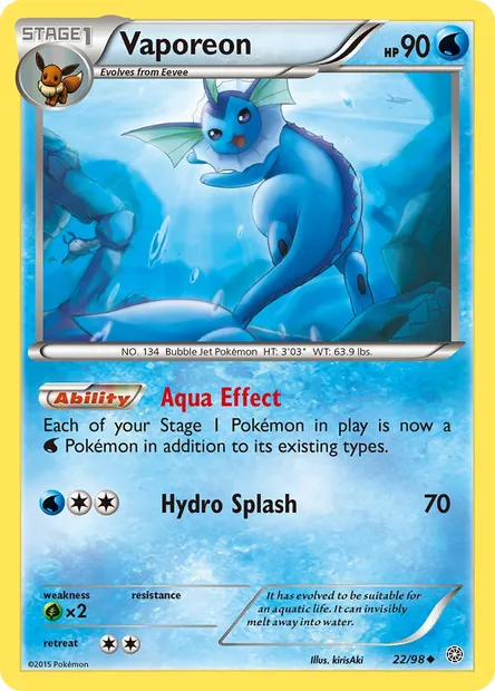 Vaporeon, Pokémon card AOR 22 — Ancient Origins set
