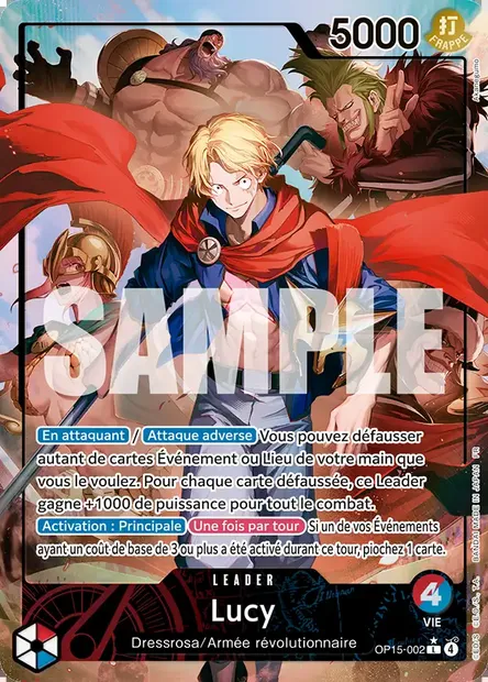 Lucy, carte One Piece OP15-002 — extension AVENTURE SUR L'ÎLE DE DIEU
