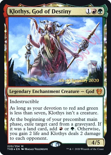 Klothys, déesse de la Destinée, carte Magic PTHB 220s — extension Theros Beyond Death Promos