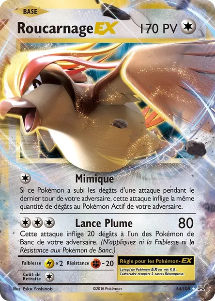 Roucarnage EX, carte Pokémon EVO 64 — extension Évolutions