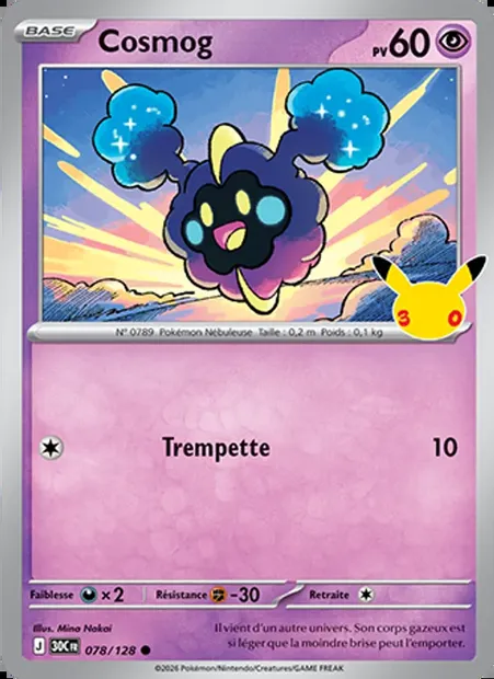 Cosmog, carte Pokémon 30C 078 — extension 30ᵉ Anniversaire