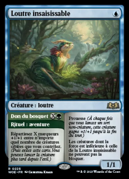 Loutre insaisissable // Don du bosquet, carte Magic WOE 225 — extension Wilds of Eldraine