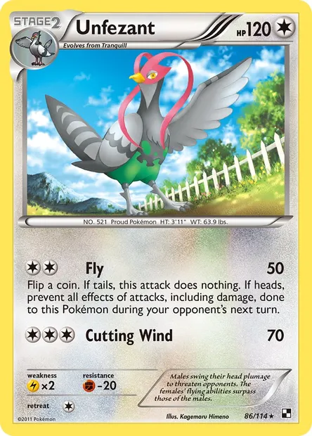 Unfezant, Pokémon card BLW 86 — Black & White set