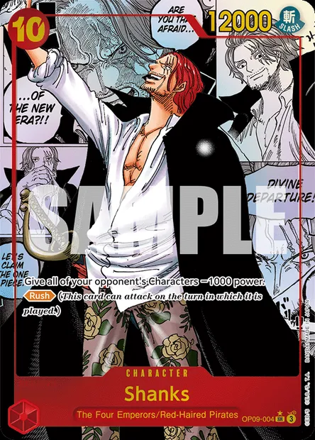 Shanks, One Piece card OP09-004 — EMPERORS IN THE NEW WORLD set