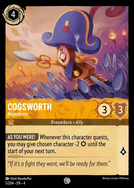 Cogsworth - Majordomo, Disney Lorcana card CH4-005 — Ursula's Return set
