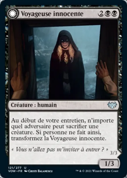 Voyageuse innocente // Envahisseuse malveillante, carte Magic VOW 121 — extension Innistrad : noce écarlate