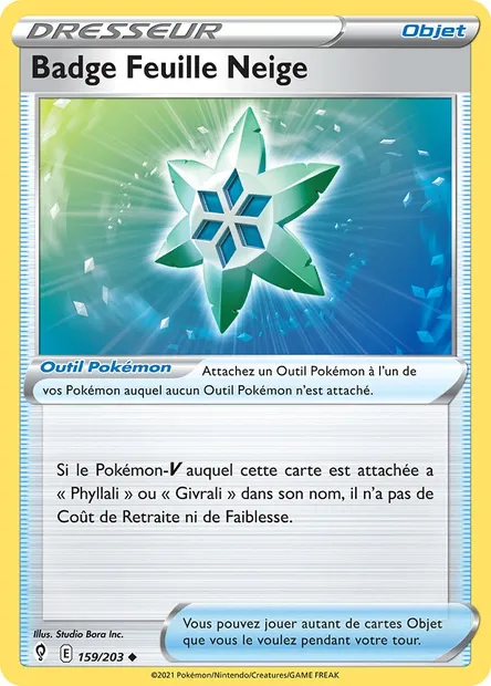 Badge Feuille Neige, carte Pokémon EVS 159 — extension Évolution Céleste