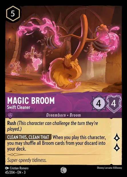 Magic Broom - Swift Cleaner, Disney Lorcana card CH3-045 — Into the Inklands set