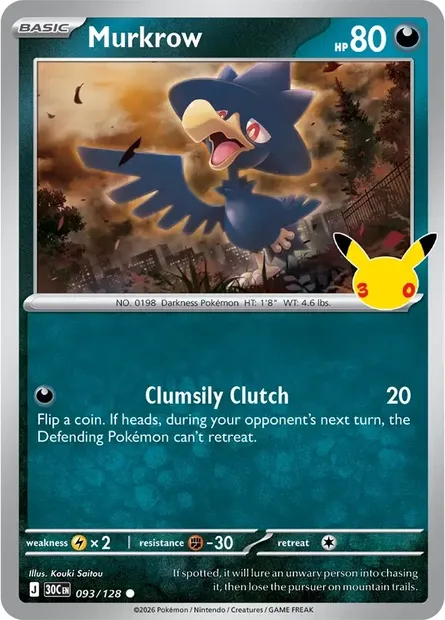 Murkrow, Pokémon card 30C 093 — 30th Celebration set