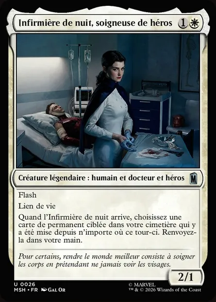 Infirmière de nuit, soigneuse de héros, carte Magic MSH 26 — extension Marvel Super Heroes