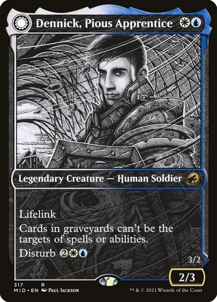Dennick, Pious Apprentice // Dennick, Pious Apparition, Magic card MID 317 — Innistrad: Midnight Hunt set