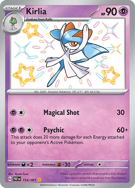 Kirlia, Pokémon card PAF 154 — Paldean Fates set