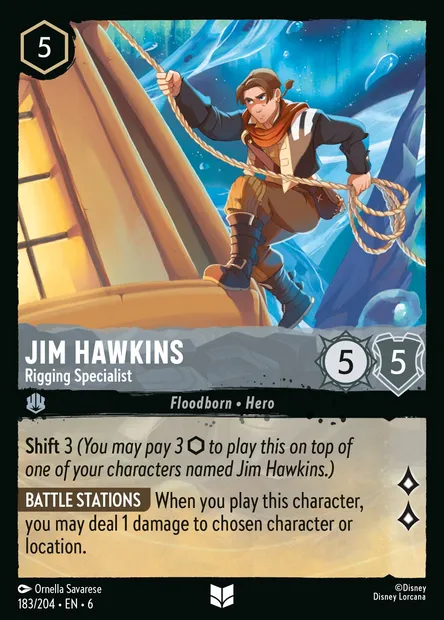 Jim Hawkins - Rigging Specialist, Disney Lorcana card CH6-183 — Azurite Sea set
