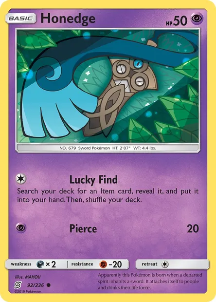 Honedge, Pokémon card UNM 92 — Unified Minds set