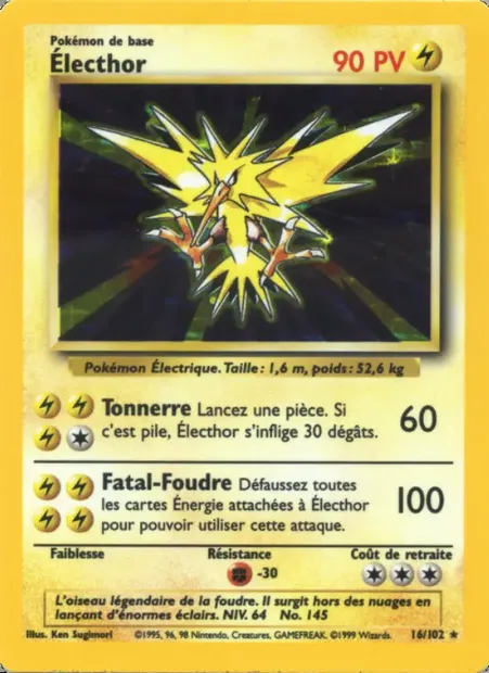 Électhor, carte Pokémon BS 16 — extension Set de Base