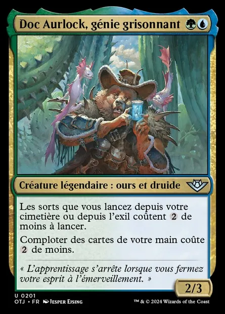 Doc Aurlock, génie grisonnant, carte Magic OTJ 201 — extension Outlaws of Thunder Junction