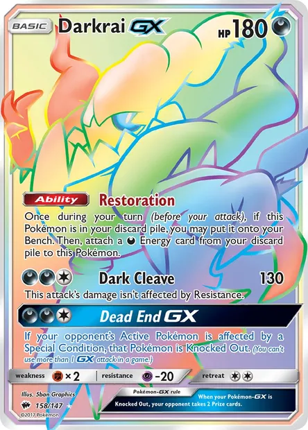 Darkrai GX, Pokémon card BUS 158 — Burning Shadows set