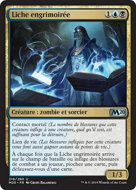 Liche engrimoirée, carte Magic M20 219 — extension Core Set 2020