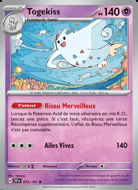 Togekiss, carte Pokémon SSP 072 — extension Étincelles Déferlantes