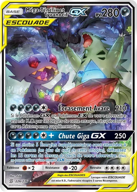 Méga-Ténéfix et Tyranocif GX, carte Pokémon UNM 226 — extension Harmonie des Esprits