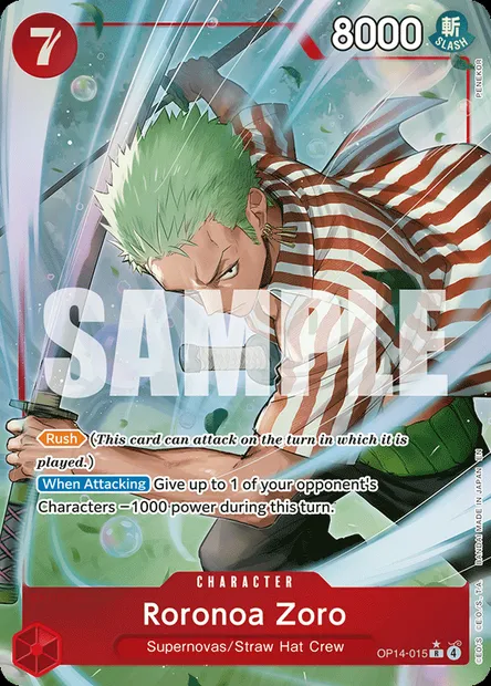 Roronoa Zoro, One Piece card OP14-015 — THE AZURE SEA’S SEVEN set