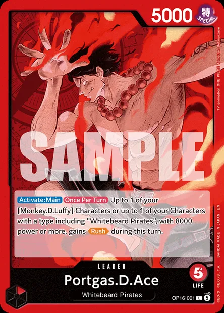 Portgas.D.Ace, One Piece card OP16-001 — THE TIME OF BATTLE set