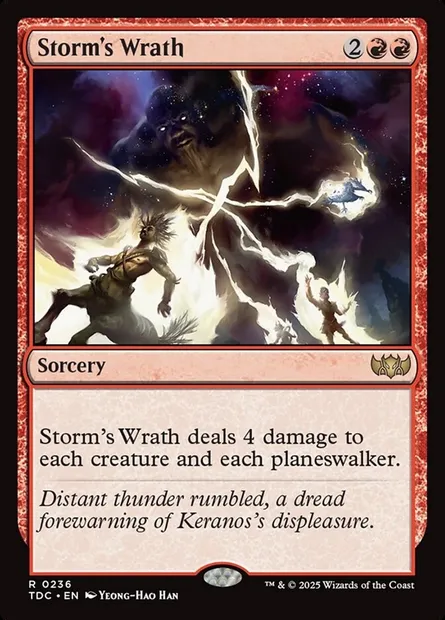 Storm's Wrath, Magic card TDC 236 — Tarkir: Dragonstorm Commander set