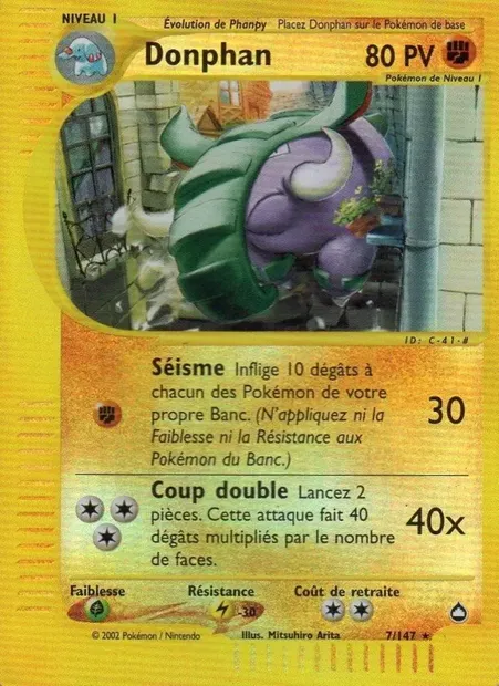 Donphan, carte Pokémon AQ 7 — extension Aquapolis