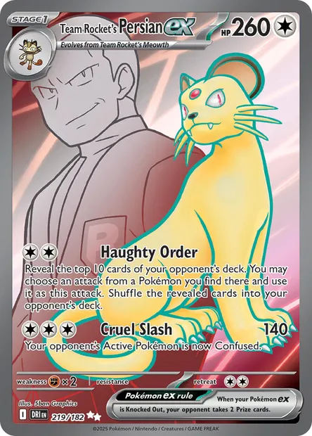 Team Rocket's Persian ex, Pokémon card DRI 219 — Destined Rivals set