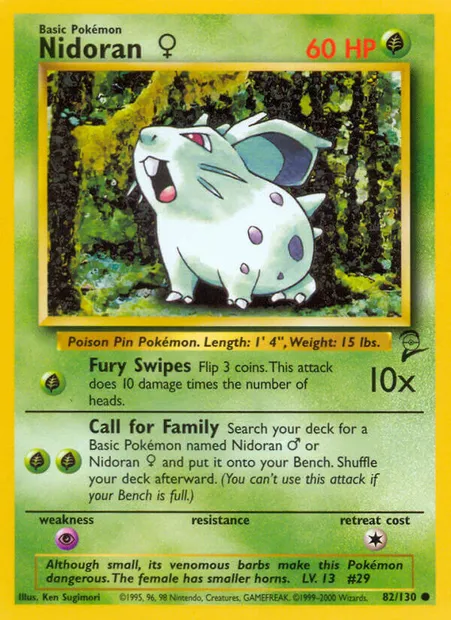 Nidoran♀, carte Pokémon B2 82 — extension Base Set 2